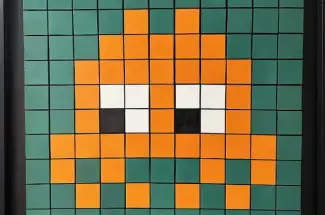 Tatian HatneanThe Pixel InvaderOriginal ~ Wooden Blocks on Board