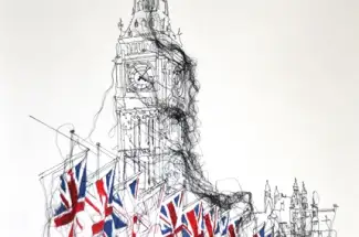 ArchiveElizabeth Tower and Flags - Donna Rumble SmithOriginal ~ Stitched Threads on Paper
