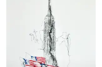 ArchiveEmpire State and Flags - Donna Rumble SmithOriginal ~ Stitched Threads on Paper