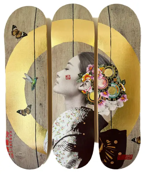 Click Here To Enlarge This Photo Of ‘Patience New Rose with Hummingbird’ Skate Deck Trio.