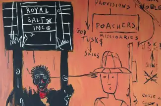 David HentyNative Carrying Some Guns&comma; Bibles&comma; Amorites on SafariOil and Ink stick on Canvas