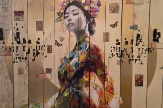 Gareth Tristan Evans &lpar;aka The Trunk of Funk&rpar;8&period;40 Fukushima RitesOriginal Artwork - Gold Leaf, Mixed Media on Printed Material