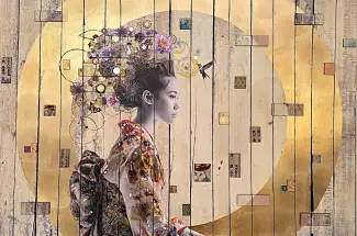 Gareth Tristan Evans &lpar;aka The Trunk of Funk&rpar;Silver RainOriginal Artwork - Gold Leaf, Mixed Media on Printed Material